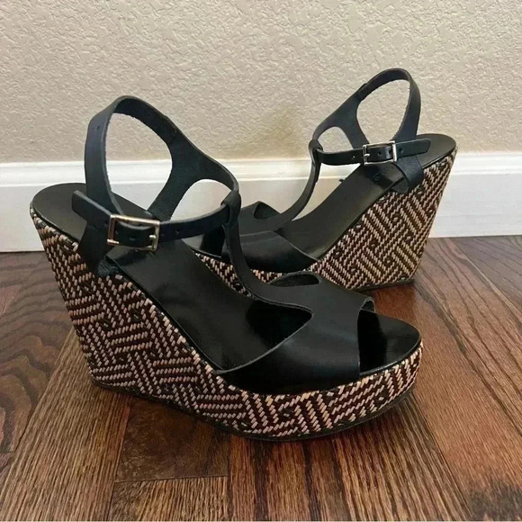 MI PIACI Heeled Sandals Peep Toe Women Size 38 US 7 Black Leather Made In Italy - Picture 3 of 16